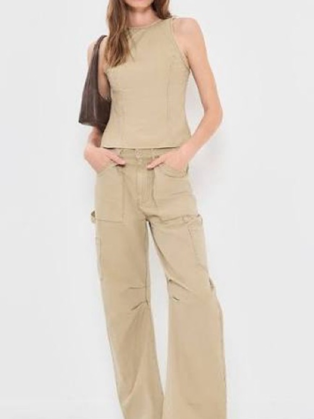 Lioness Low-Rise, Wide Leg, Utility Miami Vice pants in Tan